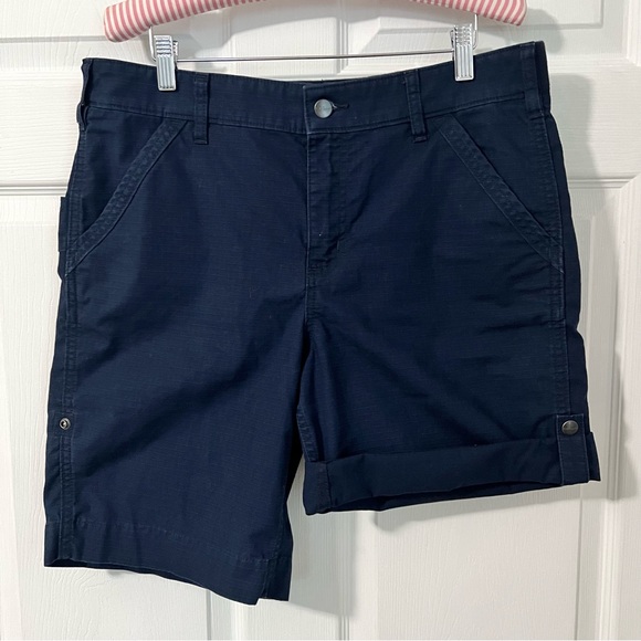Carhartt Force Shorts Womens SZ 12 Original Fit Dark Blue Work Cuffed/snap BS213 - Picture 2 of 7